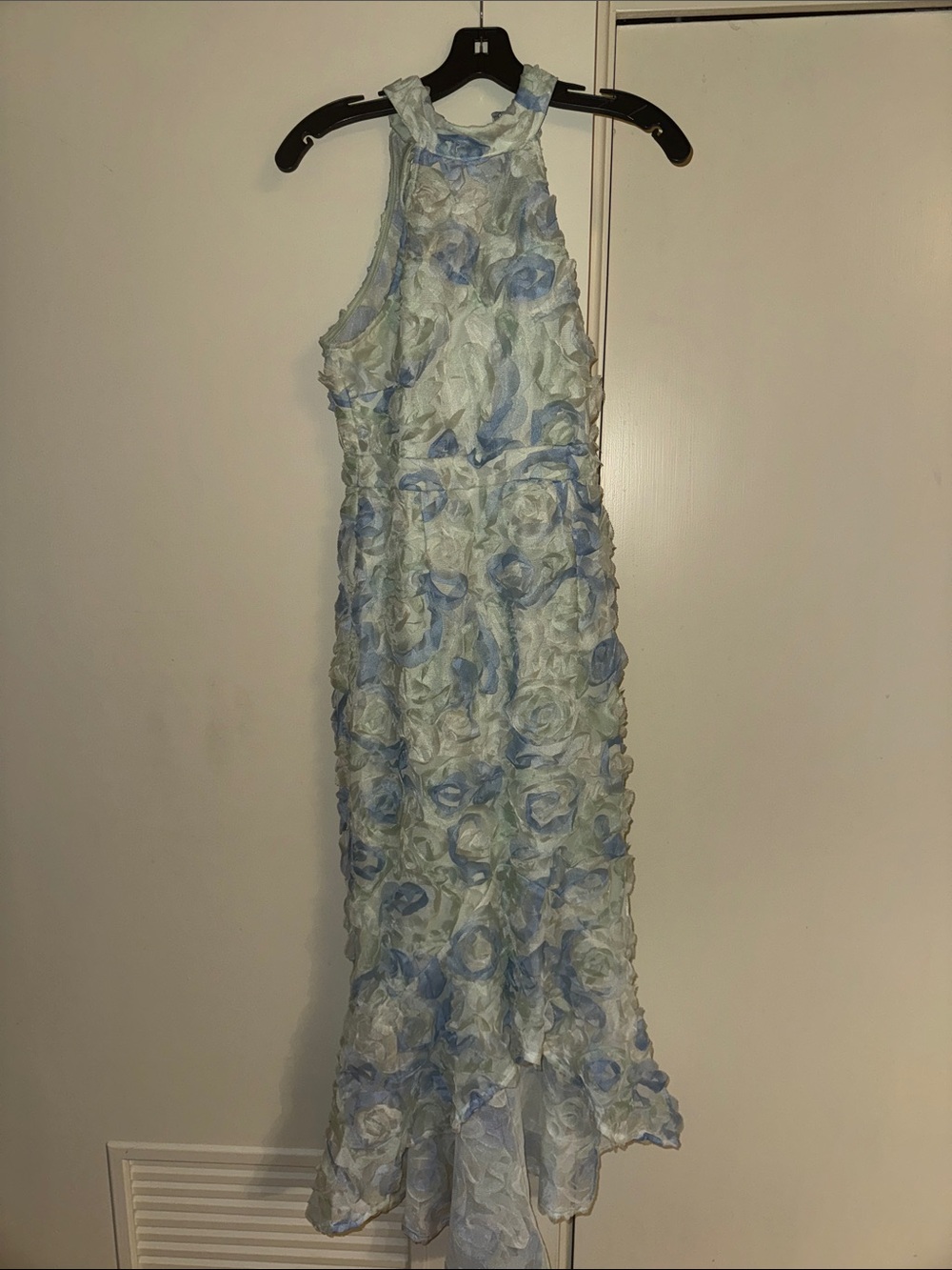 the clothing company Light Blue & White Floral Appliqué Halter Maxi Dress